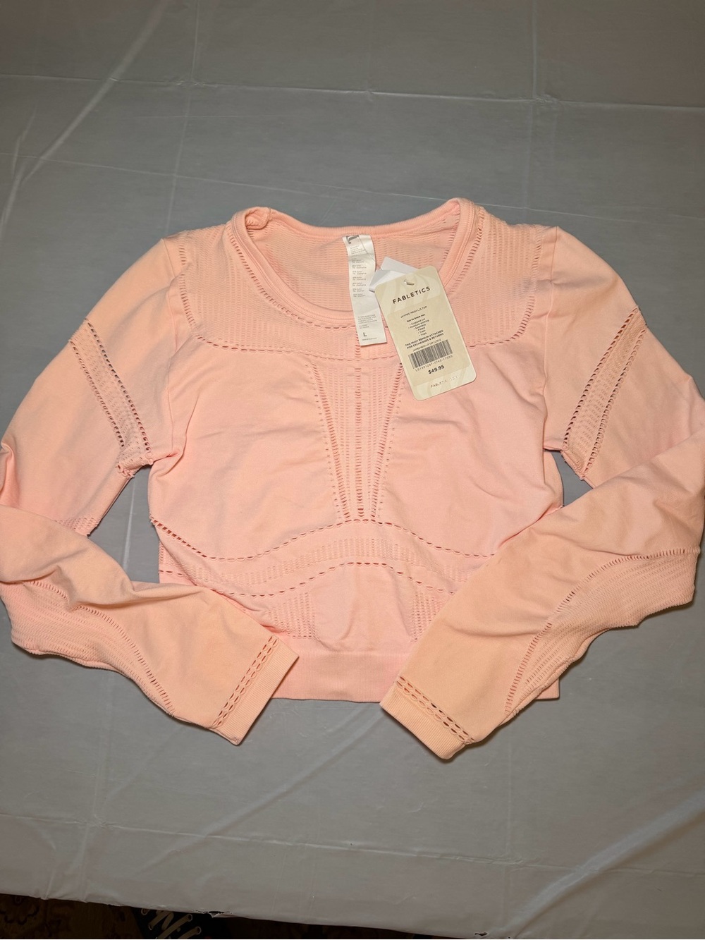 Fabletics Jaymee Mesh Peach Pink Long-Sleeve Crop Top